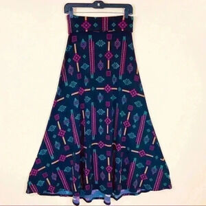 LuLaRoe Multicolor Aztec Native Tribal Print Banded Maxi Skirt Size XS